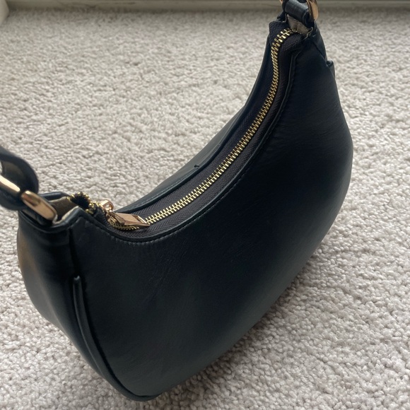 Faux Leather Black Crescent Shoulder Bag - Picture 2 of 10